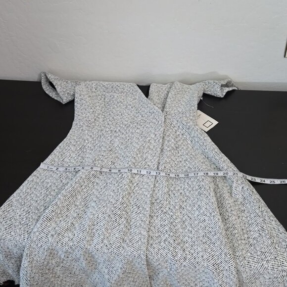 Anthropologie Mo: Vint Tweed Wrap Dress Oatmeal Black V Neckline Size Medium - Picture 9 of 10